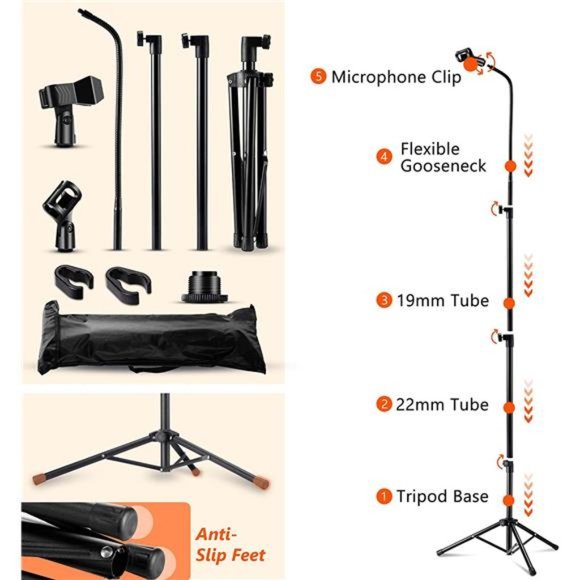 Microphone Stand,Metal Height Adjustable＆360°Gooseneck Boom Arm Mic Stand Tripod - Picture 6 of 6